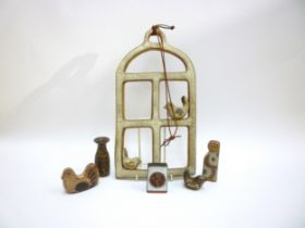 A collection of studio ceramics, possibly by Maria Geurten (1929-1998) including window hanging with