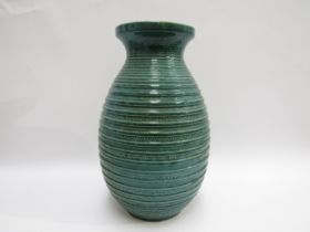 An Austrian Pottery floor vase in green with ribbed body, No. 479-35, 35cm high