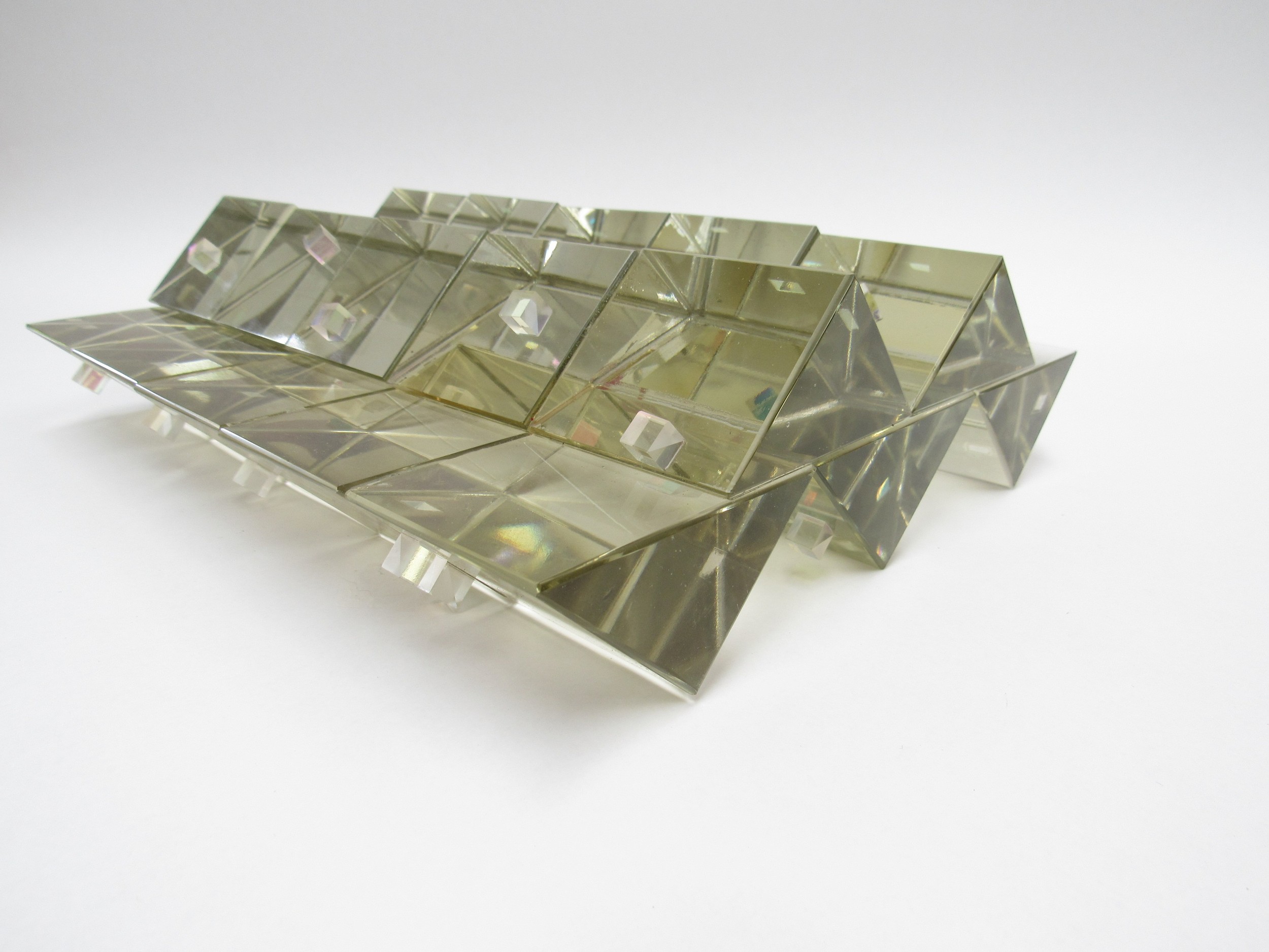 A mid 20th century heavy art glass sculpture of geometric forms. Unsigned work. 26cm x 21cm - Image 2 of 3