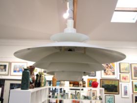 An Alexia Danish ceiling light in Poulsen style white with five tiers. 40cm diameter