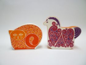 Two Carlton Ware money boxes, Horse in orange/purple colourway and Cat in red/orange. Tallest 14.5cm