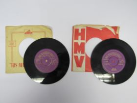 ELVIS PRESLEY: Two original UK release 7" singles with purple and gold print HMV labels, 'Blue Suede
