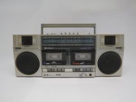 A 1980s Hitachi TRK-W55W twin radio cassette ghetto blaster