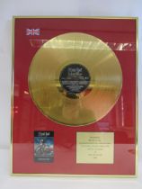 MEAT LOAF: A framed and glazed gold disc Presented To Brian Yates To Recognise Sales In The United