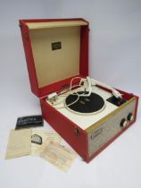 A mid 20th Century Dansette Tempo record player with Garrard turntable, mechanism restored in