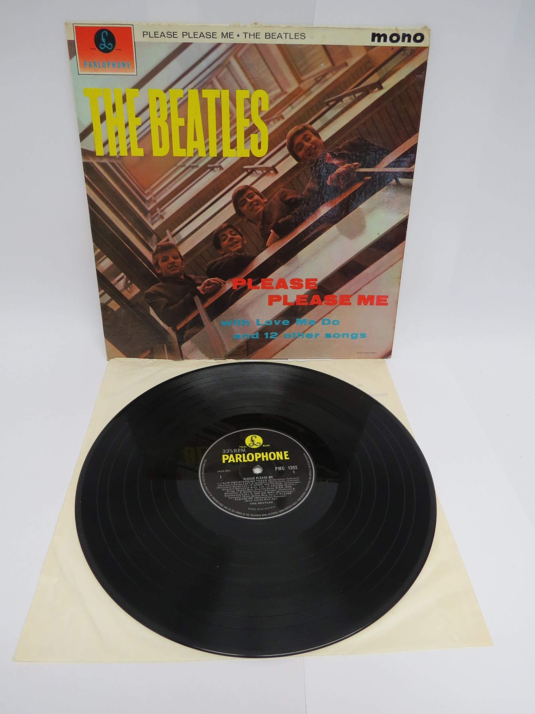 THE BEATLES: 'Please Please Me' LP, hard to find third UK mono pressing, yellow and black Parlophone