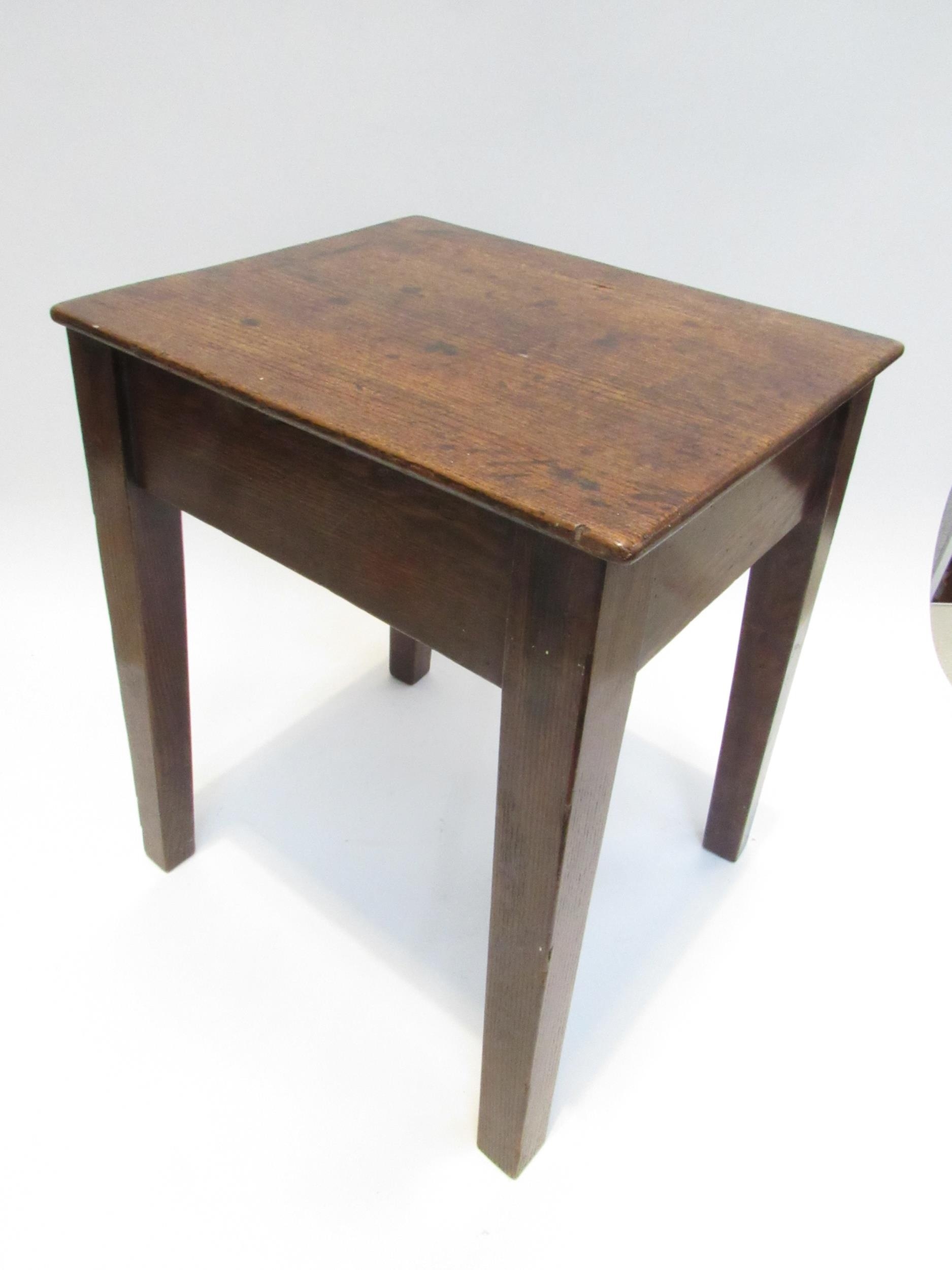 A 19th Century oak square topped stool with square tapering legs. 39cm x 31.5cm x 26cm - Image 2 of 2