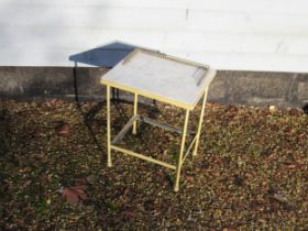 A pair of late 19th / early 20th Century galleried marble top conservatory tables with painted metal