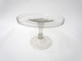 A Georgian clear glass footed tazza, fluted stem, 24cm diameter