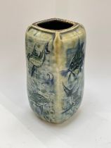 An early 20th Century Martin Brothers, Southall 'Aquatic' vase, square section, incised and