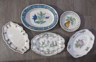 Late 18th / 19th Century French Faience platters and plate decorated with Bird, Figure, Pear,