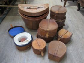 Vintage leather hat box and various collar boxes some with contents (10)