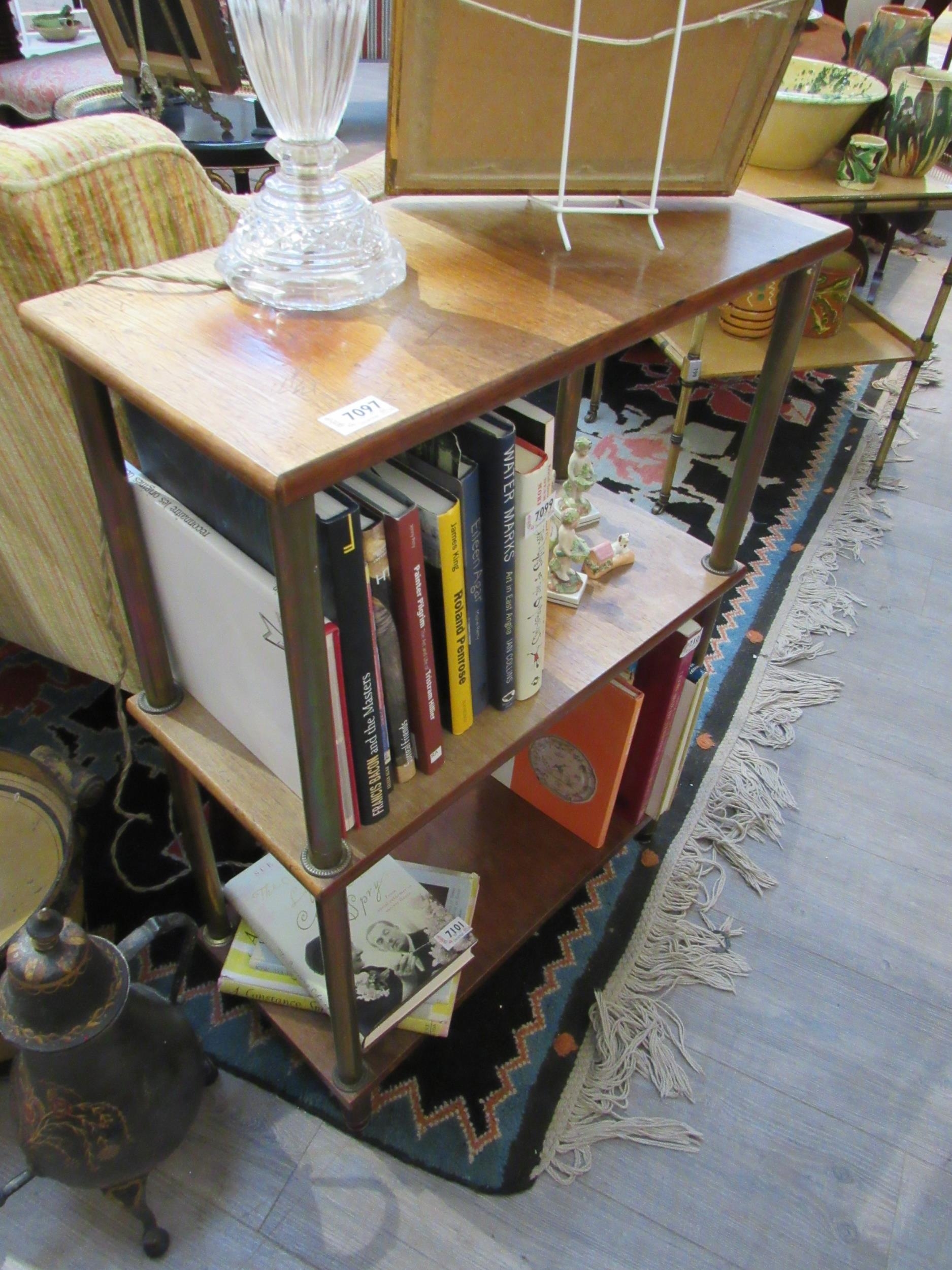 A late 19th Century French three tier bookcase with brass column supports (sun damaged), 85cm x 58cm - Image 2 of 3