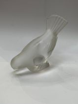 A Lalique frosted glass sparrow figure, signed to base, 10cm tall