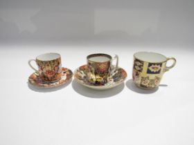 Three Crown Derby Imari pallete cups and saucers