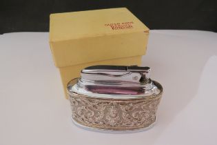 A Ronson "Senator" table lighter with Thai silver panel body by Alex & Co, with original box