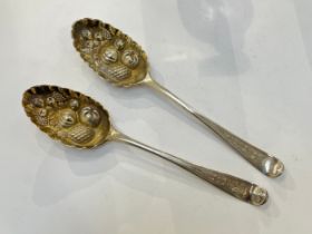 A pair of William Cripps silver berry spoons, London circa 1760, mark rubbed, 105g