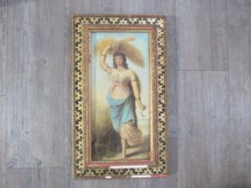 A late 19th Century oil painting depicting female bringing in the corn with sickle, frame, a/f, 43cm