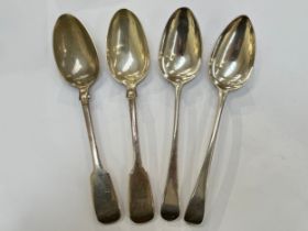 Two pairs of London silver serving spoons. William Eley I and William Fearn 1799 and William Eaton