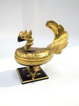 A Russian lacquered container as a bird, 17cm high