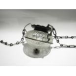 A circa 1900 cut glass hanging ceiling shade in metal hanger with chain attachment Art Nouveau