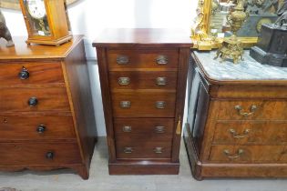 A Victorian walnut five drawer Wellington chest (the locking bar with key) over a plinth base, 107cm