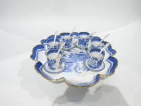 A Copeland Spode blue and white coffee can set with shaped tray