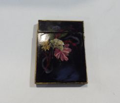A Regency card case with hand painted floral & shell decoration, 10.5cm x 8cm