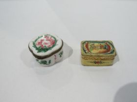 A 19th Century French ceramic bonbonniere with hand-painted decoration and papier-mache example, 4cm