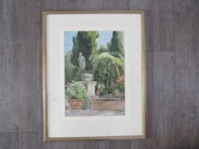 GEOFFREY BIRKBECK (1874-1954): Garden scene, watercolour, details verso, 35cm x 25cm
