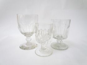 Three various rummers: One with blade cut bowl, star cut base, 14cm. A Moulden example, 12.5cm. A