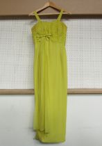 JEAN ALLEN: A superb vintage late 1950's early 1960's silk chiffon evening dress in chartreuse.