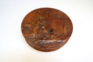 A French late 18th Century early 19th Century pressed yew wood lidded snuff box with tortoiseshell