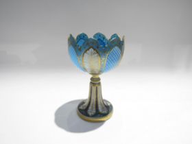 A fine Bohemian glass goblet, pale blue with foliate and crosshatch panels, enriched with gilt, 23cm