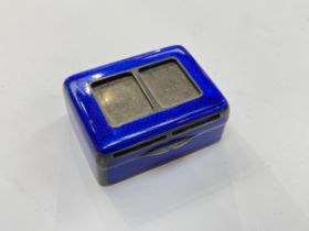 A white metal blue guilloche enamel and vermeil box, 4.5cm x 6cm x 2.5cm