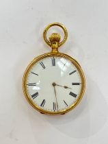 An 18ct gold Royal Waltham Mass. fob watch with white face, Roman numerals in a highly decorative