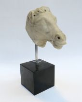 Possibly 18th Century marble carved head of a horse, 12cm tall x 16.5cm long, mounted on modern