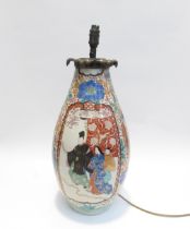 A 19th Century large hand decorated Canton vase converted to a lamp base with figural cartouches,