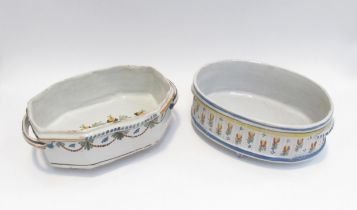 Two Circa 1800 French Faience Basins with hand painted Swag and Floral detail. The octagonal example