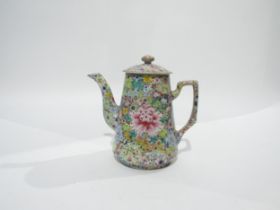 A late 19th Century Qing Dynasty Chinese porcelain teapot, multicoloured floral sprays, six