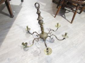 A 19th Century Jewish heavy brass ceiling chandelier with six sconces, scrolled detail