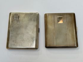 Two engine turned cigarette cases with vacant cartouches, Birmingham 1966 and 1937, 10.5cm & 9.5cm