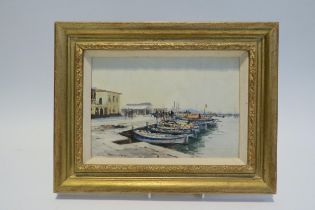 IAN HOUSTON (1934-2021): "Peurto de Pollensa Mallorca", oil on board, 16.5cm x 24cm