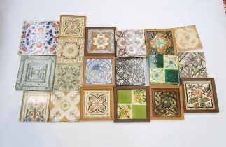 A collection of Victorian tiles together with a book on William De Morgan tiles