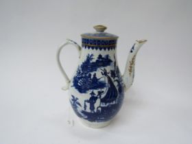 A Worcester blue and white coffee pot, fisherman pattern with Worcester numerals mark, 20.5cm high