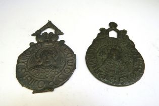 Two Billy & Charlie pilgrim’s badges, 76mm and 81mm long