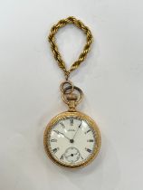 An American Waltham Watch Co. pocket watch 3491498 with screw back gold plated, crack to face, 5cm