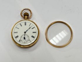A late 19th / early 20th Century 18K gold cased pocket watch, monogrammed back, Roman dial with
