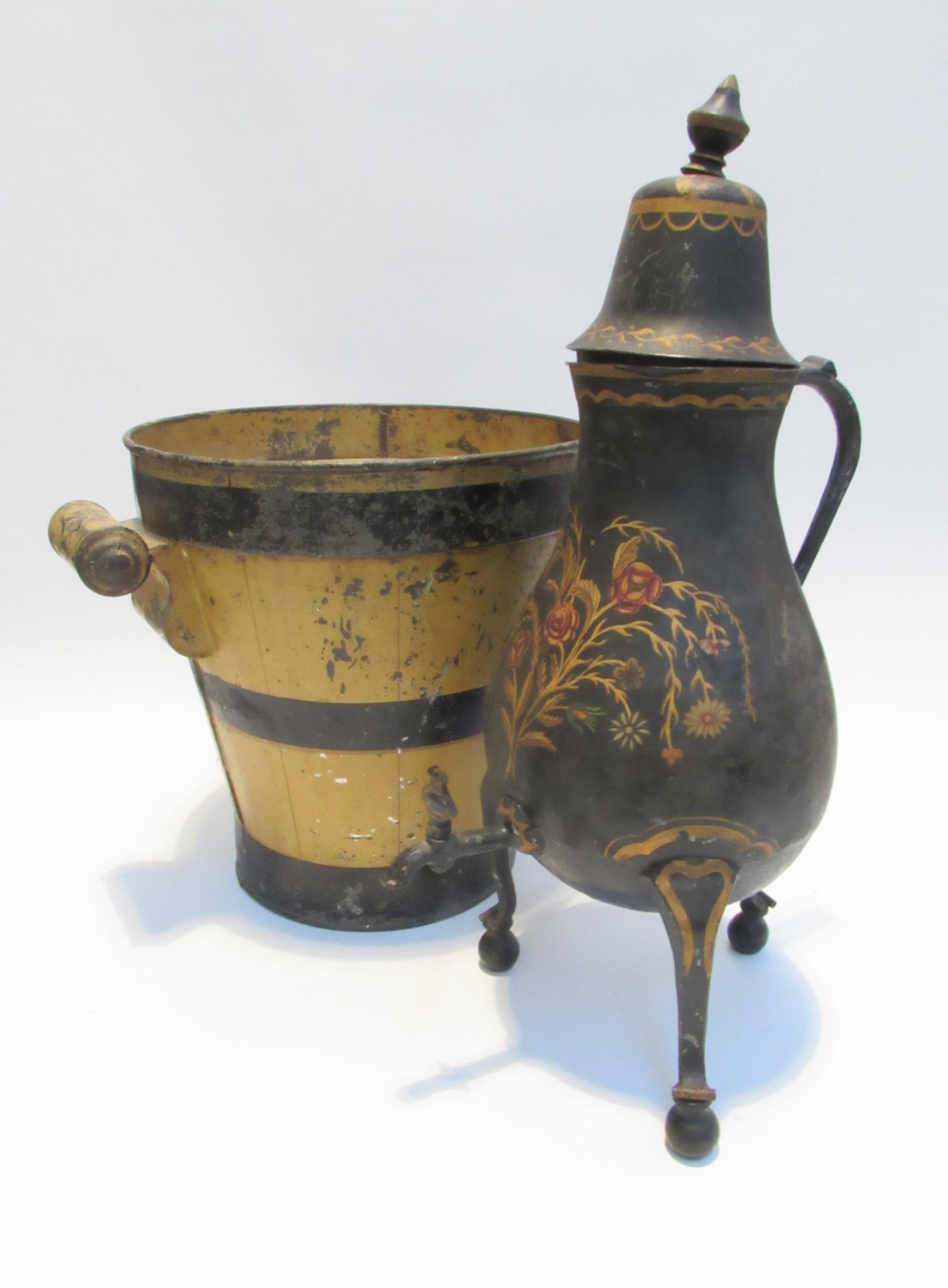 A Regency tableware slop bucket and table top ewer with tap 30.5cm tall x 28cm diameter, 48cm tall - Image 2 of 5