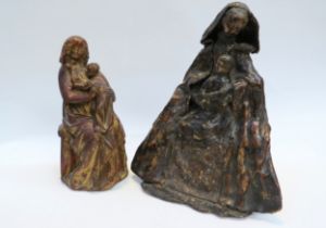 An early papier mache figure of the Virgin Mary and child Jesus and a gilded plaster example 29cm